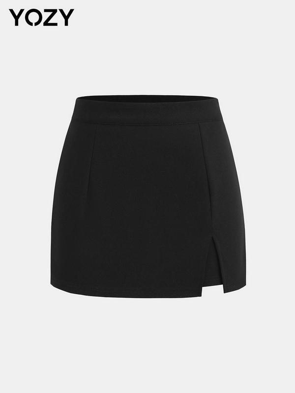 YOZY Women's Plain High Waist Split Hem Shorts, Elegant Wrap Skort, Ladies Summer Bottoms for Daily Wear
